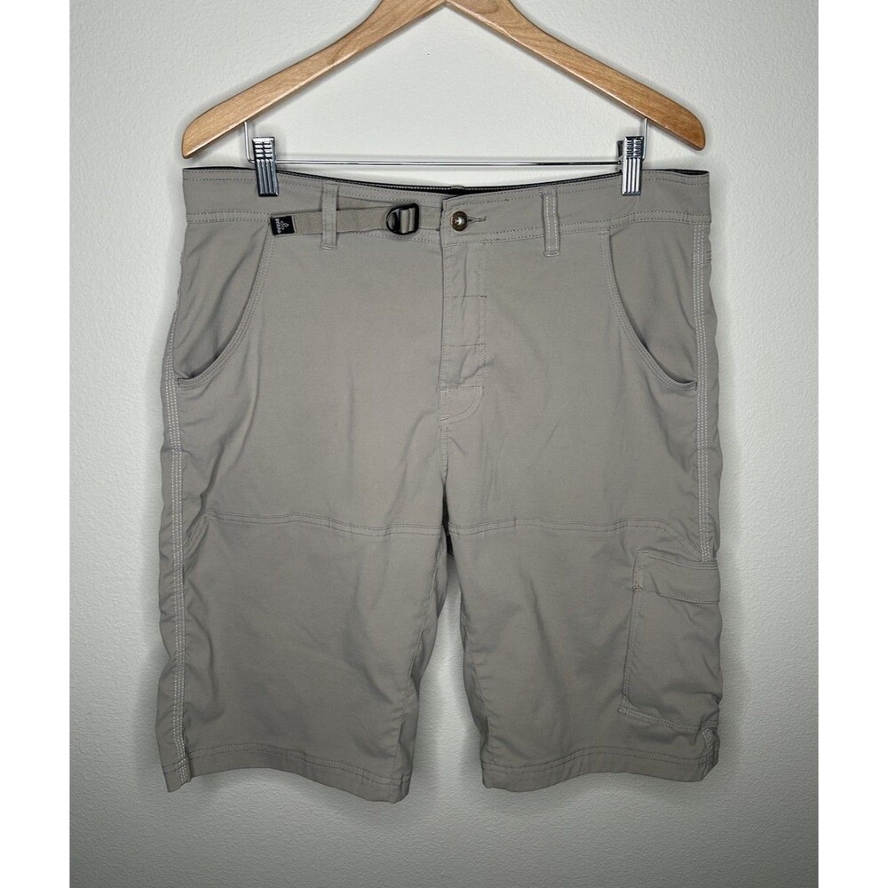 Prana Shorts Mens 35 Khaki Zion Stretch Cargo Hiking Camping Belted Hiker